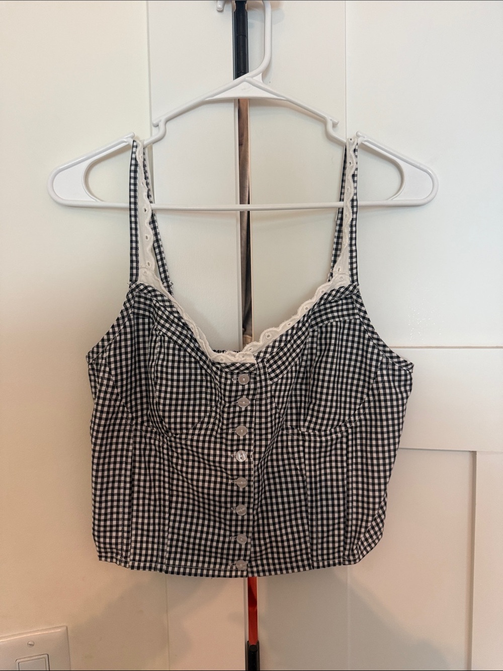 Gingham top with scalloped border